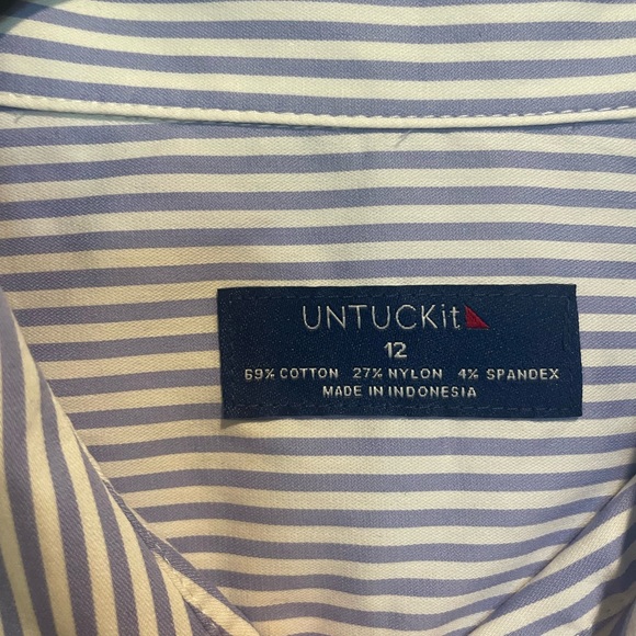 Crisp blue and white pinstriped Untucked button up dress w/ sash tie - Picture 4 of 5